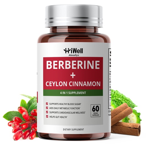 [BRSREZAHA4OQGADG] HiWell Absorfyx Berberine with Ceylon Cinnamon | Support Blood Sugar, Cholesterol Health & Immune* | Gluten-Free, Non-GMO & Vegan Berberine Supplement | 60 Capsules