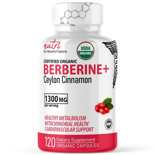 [BRSROBIKAF5WAHL2] Nature's Fusions Nutri USDA Berberine with Ceylon Cinnamon Extract 1300mg - Berberine HCL - 100mg Organic Supplement - 120 Capsules (60 Servings) Vegan, Gluten Free