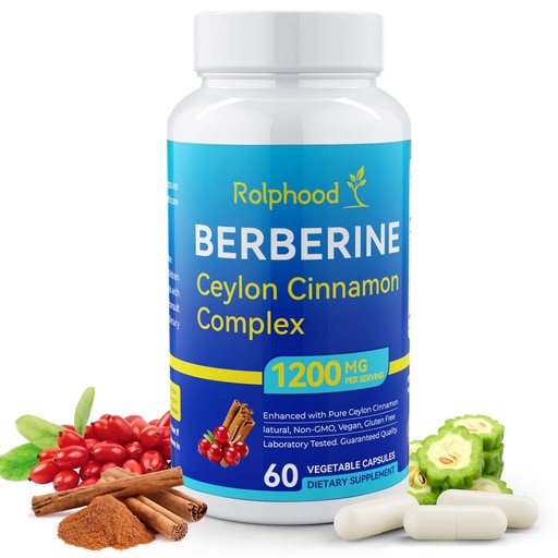 [BRSRGYALB4CQY336] Berberine Supplement with Ceylon Cinnamon Complex Supplements, Berberine HCl 97% Purity,Immunity Management,Non-GMO-60 Capsules