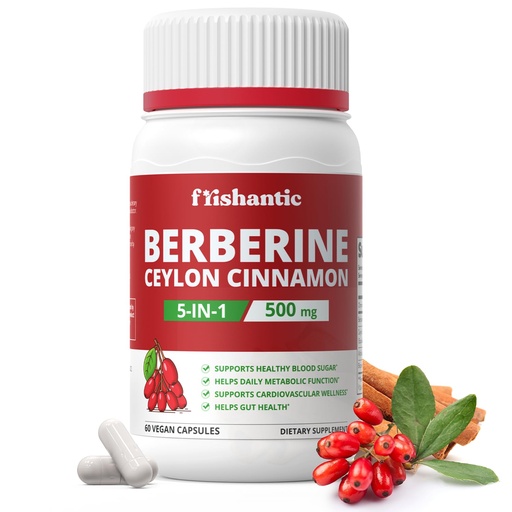 [BRSREBL5DF7GYCLF] 30-Day Supply Berberine with Ceylon Cinnamon, 500mg Berberine Supplement for Blood Sugar Support, Metabolism*, Gluten-Free, Non-GMO & Vegan, 60 Capsules