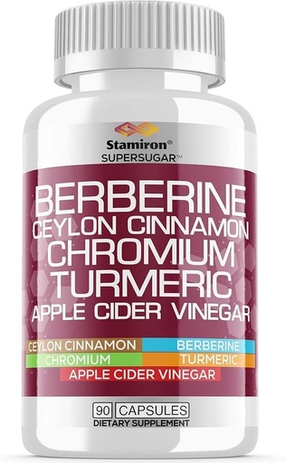 [BRSREFL4BMORMH36] Stamiron Berberine Complex with Ceylon Cinnamon, Chromium, Turmeric, Apple Cider Vinegar, 90 Capsules