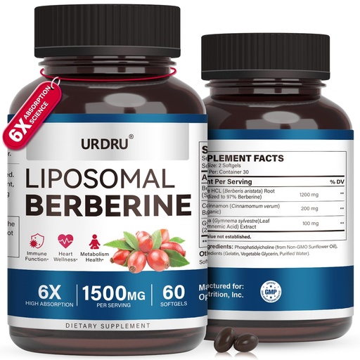 [BRSREYIBBYNB6H3Z] Berberine HCL Supplement 1500mg - with Ceylon Cinnamon & Gymnema, High Bioavailability Liposomal Berberine Capsules for Women and Men, AMPK Activator