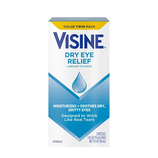 [BRSWKEAOAYPGM2LI] Visine Dry Eye Relief Lubricant Eye Drops to Moisturize and Soothe Irritated, Gritty and Dry Eyes, Designed to Work Like Real Tears, Polyethylene Glycol 400, 0.5 fl. oz, 2 Pack