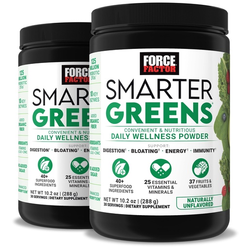 [BRSW2CYECIJQGEY2] Force Factor Smarter Greens Daily Wellness Powder 2-Pack to Support Energy, Immunity & Digestion, Superfood Greens Powder with Vitamins, Minerals & Probiotics, Unflavored, 60 Servings