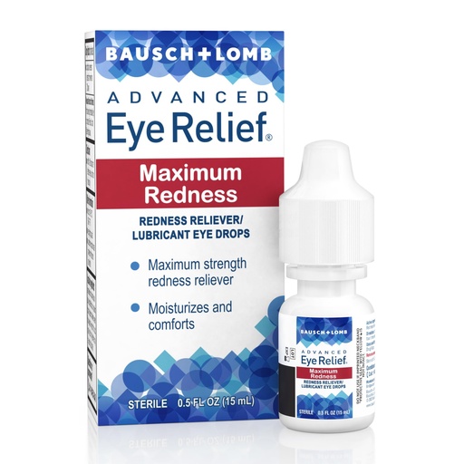 [BRSWIYYOOQMGKEI7] Bausch + Lomb Advanced Eye Relief, Maximum Redness Reliever and Lubricant Eye Drops, Soothes Burning & Irritated Dry Eyes, Moisturizes & Comforts, 0.5 Fl Oz (Pack of 6)