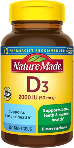[BRSWKGT6BEOWOCT4] Nature Made, Vitamin D3 2,000 I.U. Liquid Softgels, 250-Count (Pack of 2)