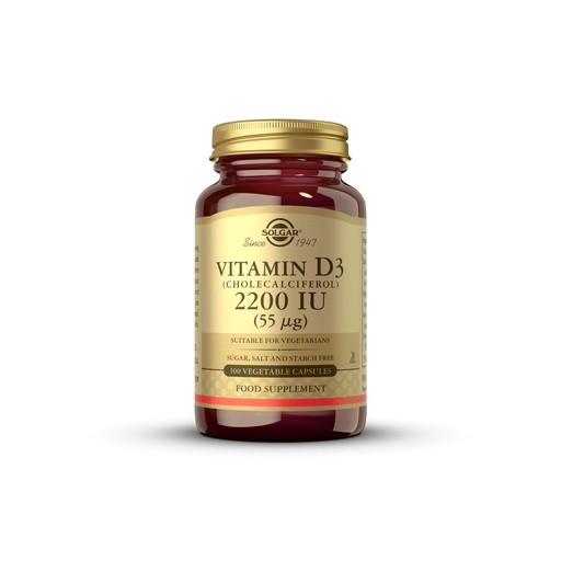 [BRSWIY3QBAEAO3Y3] Solgar Vitamin D3 (Cholecalciferol) 55 mcg (2200 IU), 100 Vegetable Capsules - Helps Maintain Healthy Bones & Teeth - Immune System Support - Non-GMO, Gluten Free, Dairy Free, Kosher - 100 Servings