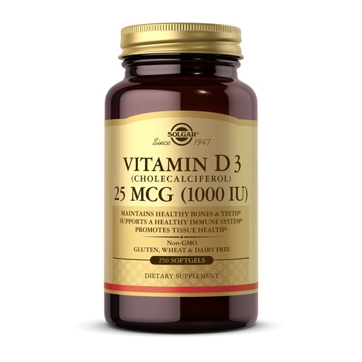 [BRSWIZAFOQIGKFYV] Solgar Vitamin D3 (Cholecalciferol) 25 MCG (1000 IU), 250 Softgels - Helps Maintain Healthy Bones & Teeth - Immune System Support - Non-GMO, Gluten-Free, Dairy Free - 250 Servings