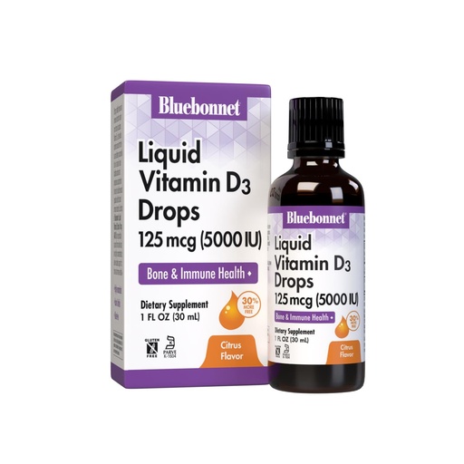 [BRSWIF3QDEHAICDG] Bluebonnet Nutrition Liquid Vitamin D3 Drops 5000 IU, Aids in Muscle and Skeletal Growth, D3, Non GMO, Gluten Free, Soy Free, Dairy Free, Kosher, Citrus Flavor (743715003781), 1 Fl Oz (Pack of 1)
