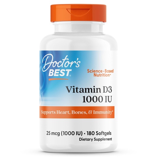 [BRSWIYAKAEIRGYA7] Doctor's Best Best Vitamin D3 1000 IU, Softgel Capsules, 180-Count