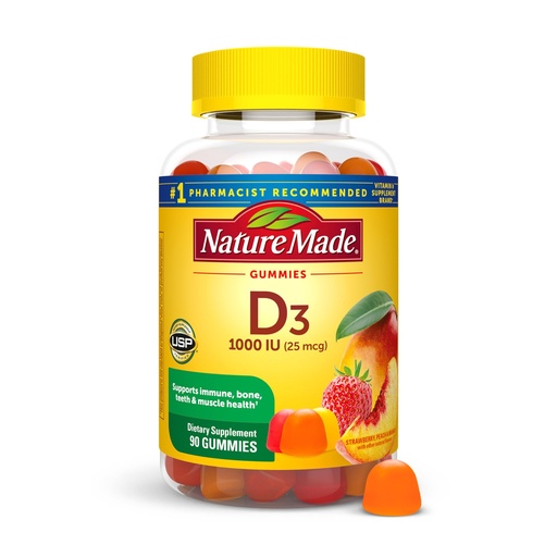 [BRSREBD7CQBQYCTL] Nature Made Vitamin D3 1000 IU Gummies, Bone, Teeth, Muscle and Immune Health Support, 90 Day Supply, 90 Vitamin D Gummies for Adults