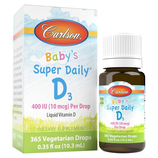 [BRSWIYILCUABMFDC] Carlson - Baby's Super Daily D3, Baby Vitamin D Drops, 400 IU (10 mcg) per Drop, 1-Year Supply, Vegetarian, Liquid Vitamin D Drops for Infants and Toddlers, Unflavored, 365 Drops