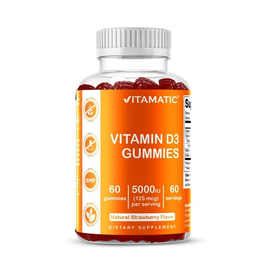 [BRSW22T7CUFA4CAV] Vitamatic Vitamin D3 Gummies – 5000 IU Per Gummy – 60 Gummies