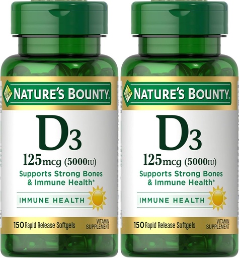 [BRSWIFAIOUOQGYLM] Nature's Bounty Vitamin D-5000 IU Softgels, Maximum Strength 150 ea ( Pack of 2)