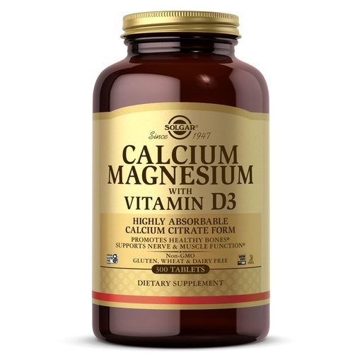 [BRSWIYQTPMPAYDQ5] Solgar Calcium Magnesium with Vitamin D3, 300 Tablets - Promotes Healthy Bones, Supports Nerve & Muscle Function - Highly Absorbable Form - Non-GMO and Gluten Free - 60 Servings