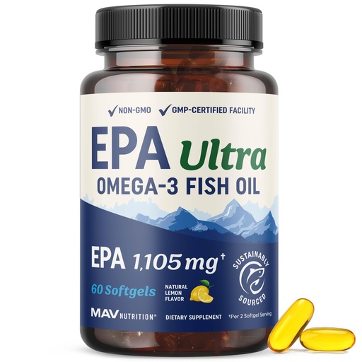 [BRSREGAOAAPBGHTO] EPA Ultra 1,105MG | Heart Health & Cellular Function Support | Omega 3 Fish Oil | 1,650MG Total Omega-3 Fatty Acids | High Strength EPA Supplement | Sustainably Sourced & Gluten-Free | 60 Ct.
