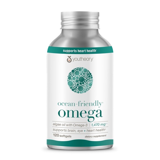[BRSRAYAEAB5WY3YY] Youtheory Ocean-Friendly Omega - Vegan Algae Omega 3 Softgel - with EPA & DHA - Heart, Eye & Brain Health - Recyclable Aluminum Container - Gluten, Soy & Dairy Free - 120 Softgels