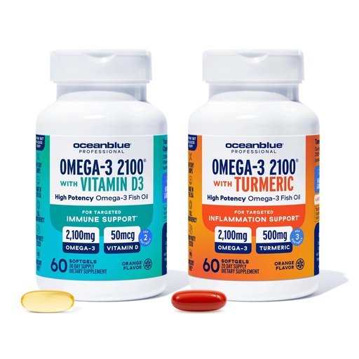 [BRSREFICC4FWOETU] Oceanblue Omega-3 2100 Advanced Wellness Bundle – Vitamin D3 & Turmeric – High Potency Fish Oil for Heart, Joint & Immune Support – 2-Pack