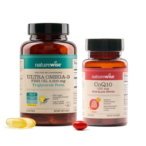[BRSREFAPOEIB4YD2] NatureWise [1] Ultra Omega 3 Fish Oil 2200 mg - TG Form - 60 Softgels[30-Day Supply] + [1] CoQ10 100mg + Black Pepper, High Absorption - 30 Softgels[30-Day Supply]