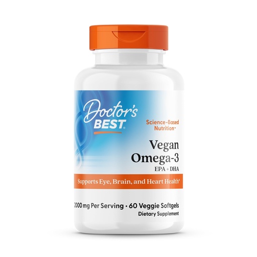 [BRSRAZYTOEHAO2Q2] Doctors Best Vegan Omega-3 EPA + DHA from Algae - Vegan Plant Based Omega 3 Supplement for Women & Men, Supports Memory, Brain & Cardiovascular Health, Non GMO, Gluten Free - 60 Veggie Softgels