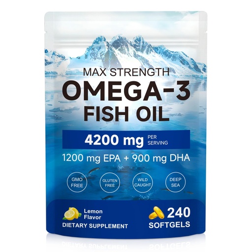 [BRSRGBD2C57RU2TX] AIQIUSHA Omega 3 Fish Oil Supplements 4200mg – Triple Strength EPA DHA (1200/900), No Fishy Burps, Enteric Coated, Supports Heart, Brain, Joint Health, 240 Softgels