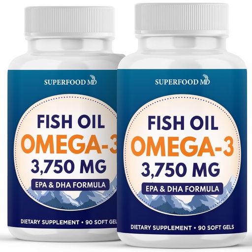 [BRSREAQLCMNRMELG] Triple Strength Omega 3 Fish Oil 3750 mg - EPA & DHA - Over 3000mg Omega-3 Fatty Acids - 1350mg EPA + 900mg DHA - Best Essential Fatty Acids, Burpless Fish Oil - 180 Count