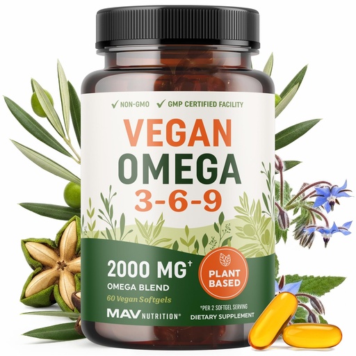 [BRSREGQ6OEMGEH3U] Vegan Omega 3 6 9 Supplements | 2000MG Plant-Based Triple Omega 369 Blend | Heart, Brain, Skin, and Eye Health Support | Vegan Fish Oil Alternative | Essential Fatty Acids Complex | Non-GMO | 60 Ct