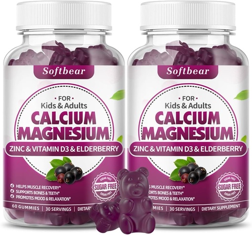 [BRSROFD4OUPROH3K] softbear Calcium Magnesium Zinc Gummies for Adult & Kids, Suagr-Free Calcium Magnesium Zinc Vitamin D3 Supplement for Bone Strength & Immune Health, Elderberry Flavor 120 Count