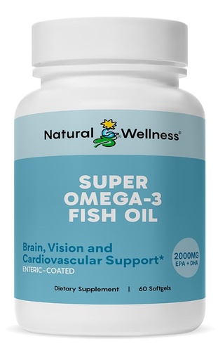 [BRSWIHD2O4AA43A7] Natural Wellness Super Omega-3 Fish Oil – 600mg EPA & 400mg DHA – High Potency Omega 3 Fish Oil Supplement for Heart, Brain, Joint & Immune Health – Purified, Enteric-Coated Softgels, 60 Count