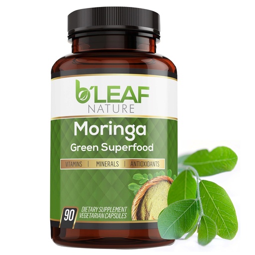 [BRSROYL3BYMBODLD] B'Leaf Nature Moringa Capsules Organic 1000mg — Pure Moringa Oleifera Leaf Powder Capsules for Energy & Immune Support | Non-GMO Gluten Free Vegan Superfood | 90 Veggie Capsules
