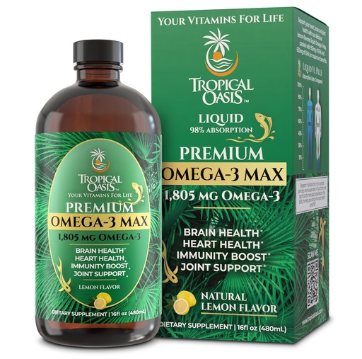 [BRSRAAIFDMPB6HTG] Premium Omega-3 Fish Oil Liquid Supplement | 1805mg EPA & DHA per Serving | Brain, Heart & Joint Support | High Absorption, No Fishy Burps | Natural Lemon Flavor | 16.1oz | 96 Servings