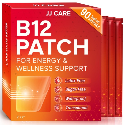 [BRSRMGA7BYNBO3TH] JJ CARE B12 Patch (Pack of 90), Self-Adhesive Natural Blend Topical Daily B12 Energy Patches, 3 Months Supply