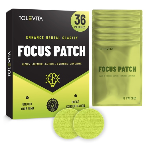 [BRSRGFAKCEHROET6] TOLEVITA Focus 36 pcs Patches – Mental Clarity & Energy - ALCAR, L-Theanine, B-Vitamins, Lion’s Mane – Convenient On-the-Go Patches