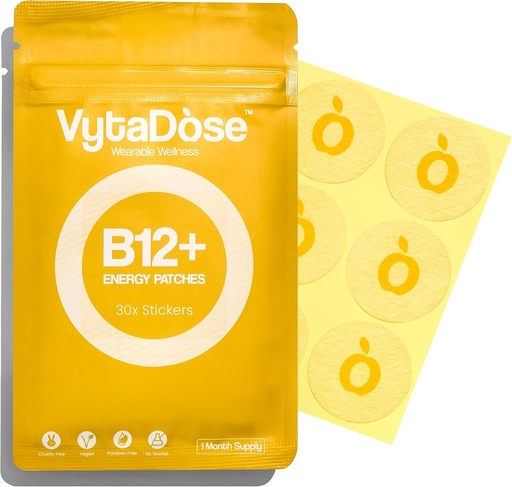 [BRSREZAHOIHQOETU] Vytadose Topical B12 Energy Patches for Mood, Energy & Cognition | Natural Caffeine Patches | Skin-Friendly, Water-Resistant | 30 Count