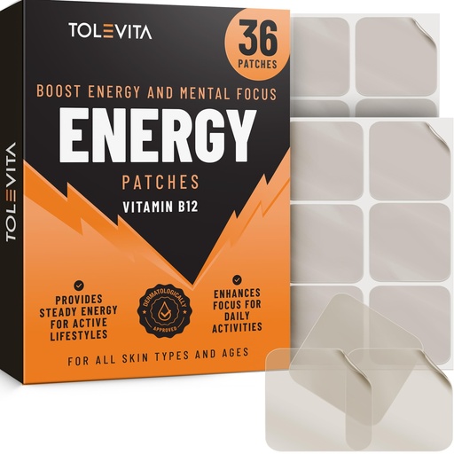 [BRSRAAQHOINWAD3J] TOLEVITA Energy Patches with Vitamin B12-36 Pcs | Energy, Mental Focus & Vitality | Perfect Active Lifestyles, Fitness, Workouts, Travel & Daily Use