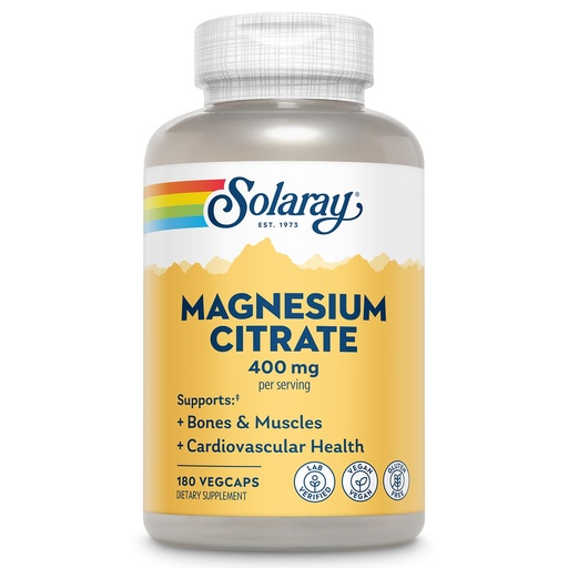 [BRSWG23RPMMGY3DO] SOLARAY Magnesium Citrate 400mg - Magnesium Supplement - Bone Health, Muscle, Relaxation and Heart Health Support - Vegan, Gluten Free - 60 Servings, 180 VegCaps