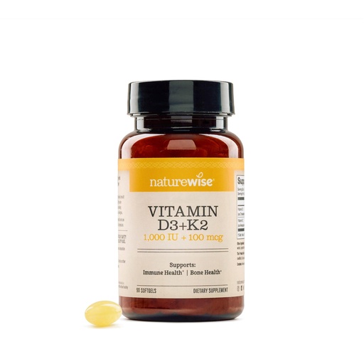 [BRSRABI3BN7WADY2] NatureWise Vitamin D3 1000IU + K2 (MK7) 100mcg with Organic Extra Virgin Coconut Oil - Supports Calcium Absorption, Bone & Immune Health - Non-GMO, Soy & Gluten-Free - 90 Softgels[3-Month Supply]