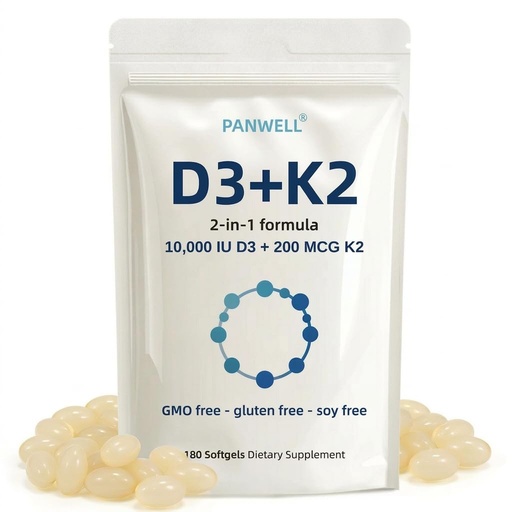 [BRSREHA3AUHBY3IZ] PANWELL Vitamin D3 K2 10000 IU Softgels, MK-7 200 mcg, High Potency D3 K2 Supplement with Coconut Oil for Calcium Absorption, Bone, Teeth and Immune Support, Non-GMO Gluten Free, 180 Count
