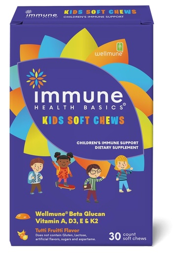 [BRSRAHQFAAFQEH33] Kids Soft Chews with Wellmune® | Natural Beta Glucan Supplement for Immune Support & Daily Wellness | Allergen-Free & No Added Sugar | Tutti-Frutti Flavor, 30 Soft Chews