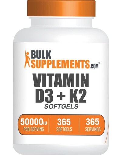 [BRSREGIDAEIAGCTV] BulkSupplements.com Vitamin D3 50,000IU + Vitamin K2 200mcg Softgels - 365 Count (Pack of 1)