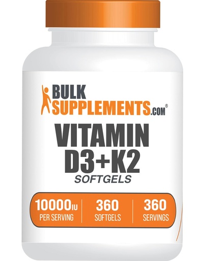 [BRSRABA7CUHBUFDK] BulkSupplements.com Vitamin D3 + K2 10000 IU Softgels - K2 D3 Vitamin Supplement, for Immune Health - Gluten Free, 1 Softgel per Serving, 360 Count (Pack of 1)