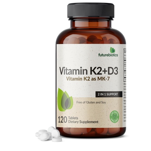 [BRSRA232PJ4G2DQU] Futurebiotics Vitamin K2 with D3, 2 in 1 Support, 5000 IU Vitamin D3 & 90 mcg Vitamin K2 MK-7 Non-GMO, 120 Tablets