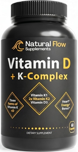 [BRSREZQQOIJRY3TX] Natural Flow Vitamin D3 with K2 Complex — 5,000 IU D3 + Full K-Complex (K1, MK-4, MK-7) + FOS — Bone, Heart & Immune Support — Vegetarian, USA Made, 60 Capsules