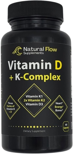 [BRSREZQQOIJRY3TX] Vitamin D3 with K2 and K1 Supplement - Natural Flow Vitamin D3 and K Complex, D3 5000iu with Vitamin K2 MK4 + MK7 and K1 for Bone, Heart, and Immune Support - 60 Capsules