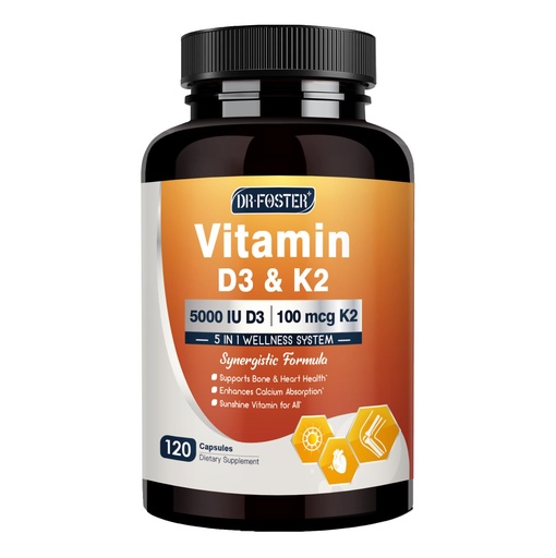 [BRSREZTRAUOQK3D6] DRFOSTER Vitamin D3 K2, 5000 IU Vitamin D3 Plus 100 mcg of Vitamin K Supplements for Adults for Heart & Bone Health Support, 120 Capsules