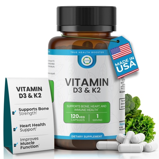 [BRSROYYBBUFWYFDP] Vitamin D3 K2 5000 IU (MK-7 90 mcg) Supplement – 120 Veg Capsules – K2 D3 Vitamin Supplement for Bone, Heart & Immune Support & Calcium Absorption- Non-GMO, Gluten Free - Made in USA