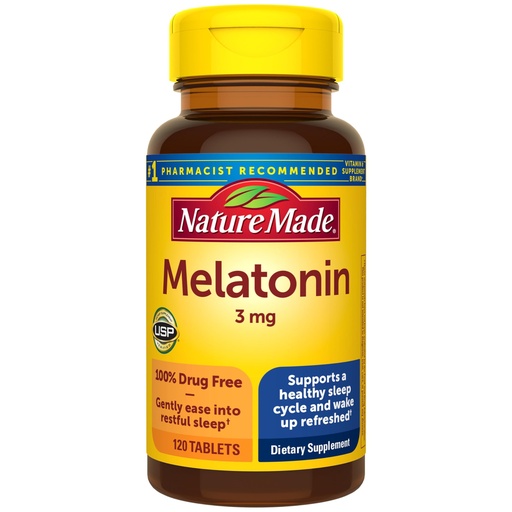 [BRSWIZYPBAOQGGTO] Nature Made Melatonin 3mg Sleep Aids for Adults, 100% Drug Free Sleep Aid, Sleep Supplements, 120 Tablets, 120 Day Supply