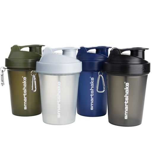 [BRSROGQCBMNQGG36] Smartshake Lite 4-Pack Protein Shaker Bottle 400 ml | 13.5 oz - Leakproof Screw-on Lid - BPA Free – Unisex - Mist Grey, Army Green, Black, Navy Blue | 4-Pack