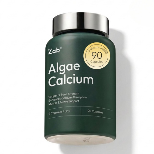 [BRSREGQYCAHQI23D] ZAB Algae Calcium Supplement, with Vitamin D3 & K2 MK7, Magnesium Calcium Complex for Daily Bone Health Support & Strength, 90 Capsules, 45-Day Supply