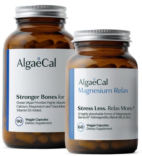 [BRSREBABCEPG23Q3] AlgaeCal Magnesium Relax™ - Chelated Magnesium with Ashwagandha for Sleep & Occasional Anxiety and Algaecal - Plant Based Calcium Supplement with Vitamin D3 for Bone Strength